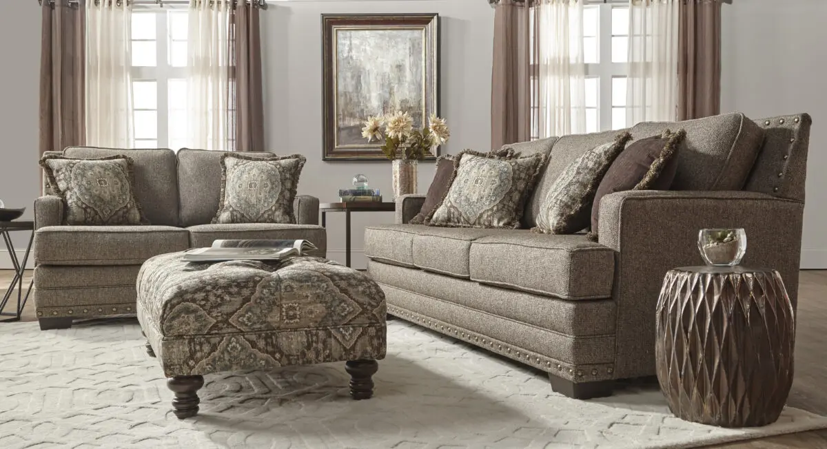 Mal Can Buckhorn 2 Piece Living Room Set with sofa and loveseat in earthy brown upholstery