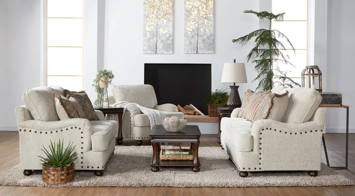 Cycle Hay 2 Piece Living Room Set with Loveseat and Sofa in beige upholstery