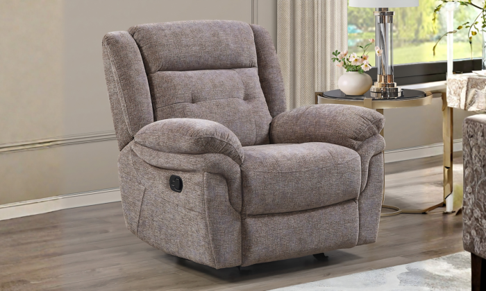 Sydney Brown Recliner with manual side lever and plush upholstery.