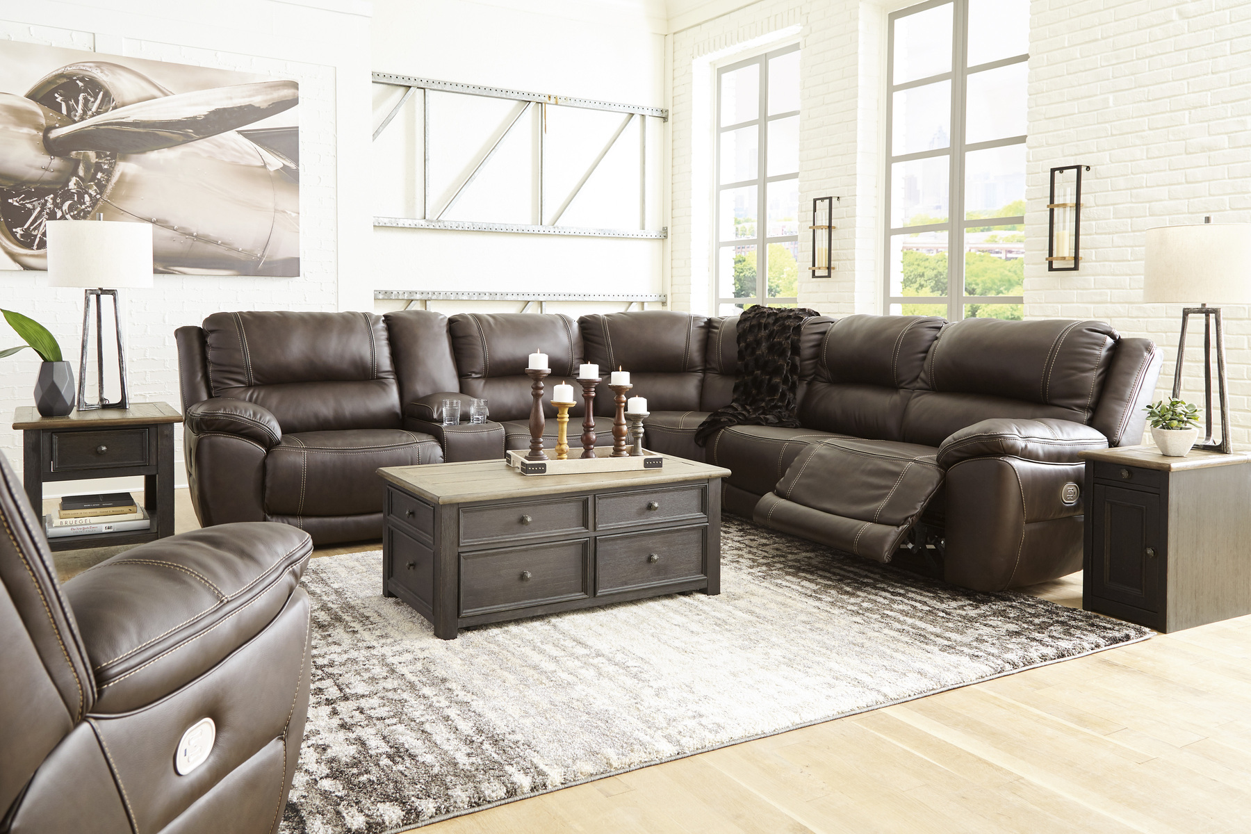 Dunleith Brown 5 Piece Living Room Sectional Set Gonzalez Furniture