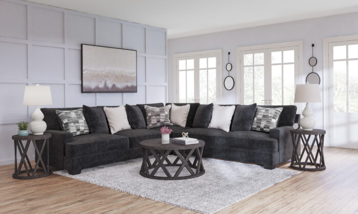 Plush microfiber sectional sofa with 3 pieces, including left and right-arm facing sofas and a wedge. Reversible cushions, corner-blocked frame, and high-resiliency foam cushions wrapped in thick poly fiber for durability and comfort. Neatly finessed track arms and exposed legs with faux wood finish in a clean, straightforward design. Platform foundation system resists sagging 3x better than spring system after 20,000 testing cycles. Smooth platform foundation maintains tight, wrinkle-free look without dips or sags that can occur over time with sinuous spring foundations.