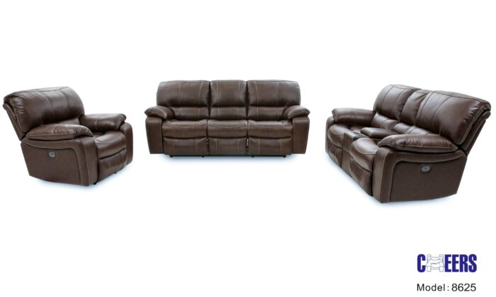 Light brown 2-piece reclining living room set with plush pillow arms and pad-over chaise seating, featuring Leggett & Platt Omega reclining mechanisms for smooth operation.