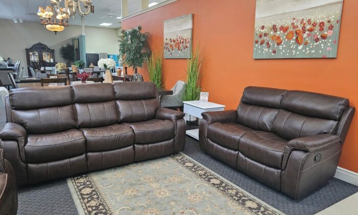 9020 Brown 2 Piece Living Room Set - Sofa and Loveseat