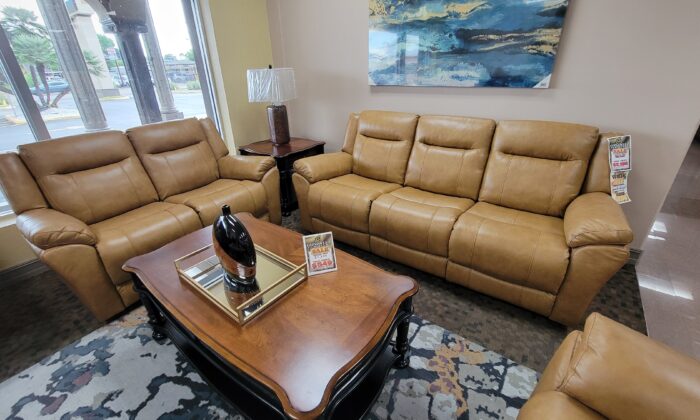 Canyon 2 Piece Living Room set with manual recline in tan leather