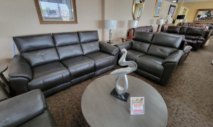 Charcoal Horizon Reclining 5 Piece Living Room Set with a three-piece sofa and two-piece loveseat.