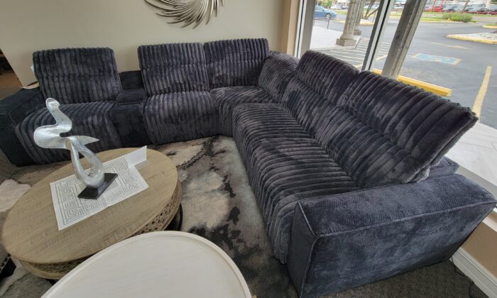 Charcoal Velvet Haven Sectional - Plush, modern velvet sectional with tech features