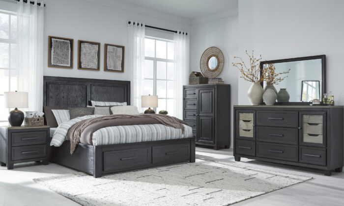 Foyland 6 Piece Bedroom Set with two-tone finish and storage bed