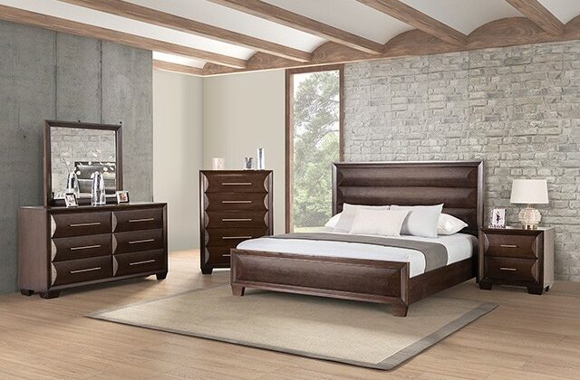 Hinwitz Espresso 6 Piece Bedroom Set with solid wood construction and transitional design.