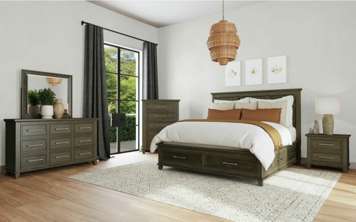 Canterbury 6-Piece Bedroom Set in Grey with Storage Bed, Dresser, Mirror, and Nightstand