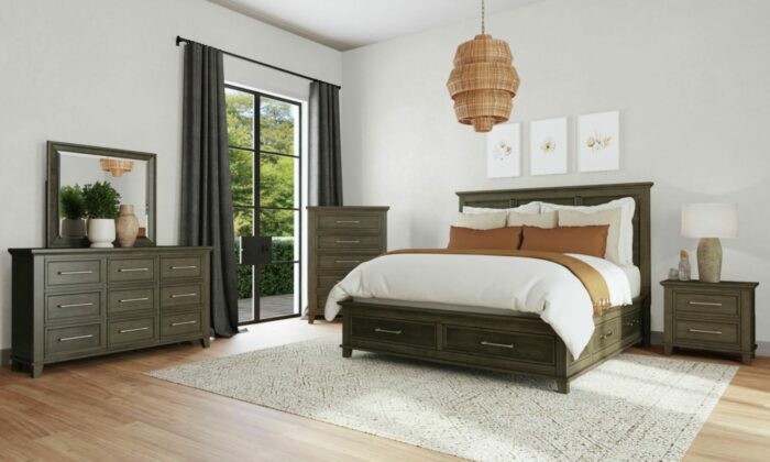 Canterbury 6-Piece Bedroom Set in Grey with Storage Bed, Dresser, Mirror, and Nightstand