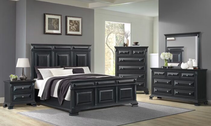 Bridgestone Black 6-Piece Bedroom Set with elegant raised panel design